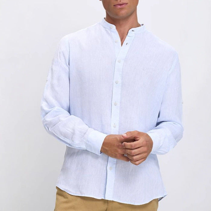 Herren stilvolles Langarmhemd mit Stehkragen und feiner Textur Aliams