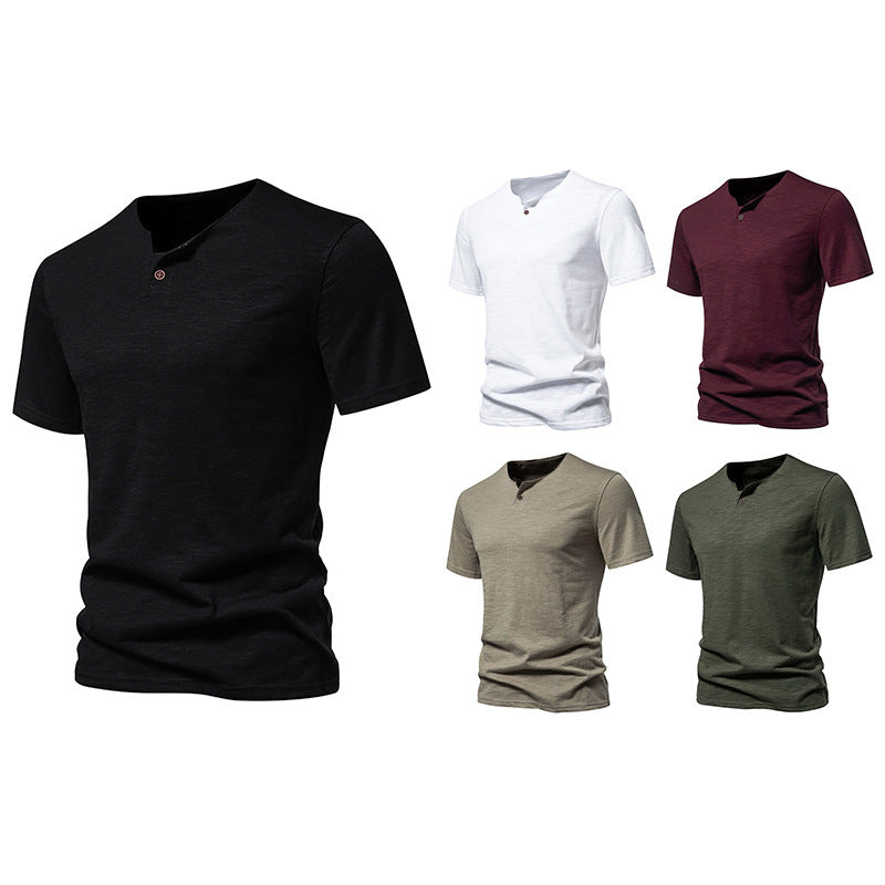 Herren Kurzarm-Henley-Shirt mit modernem Stehkragen und hochwertiger Baumwollqualität Aliams