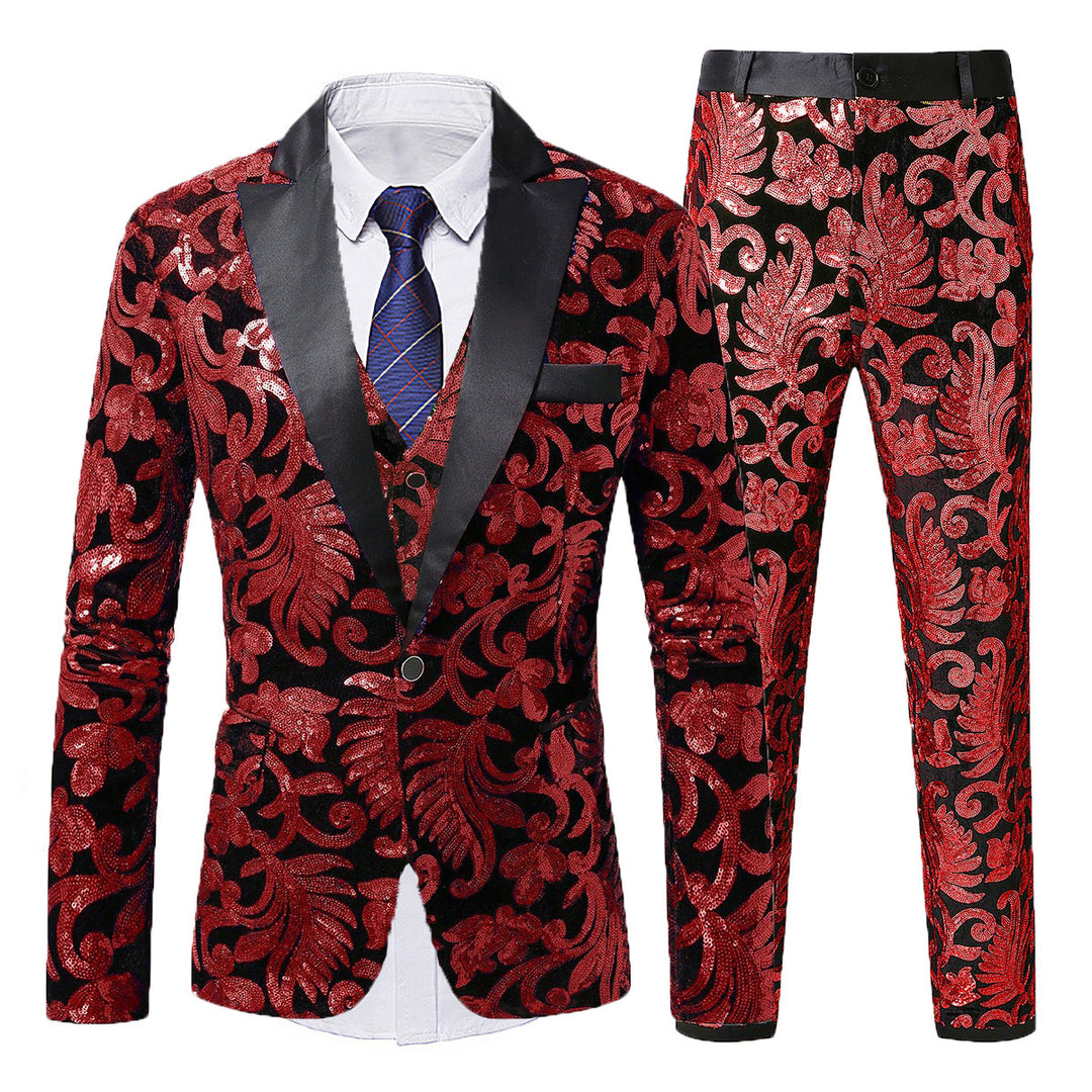 Herren elegantes Pailletten-Anzugset mit floralem Muster Aliams