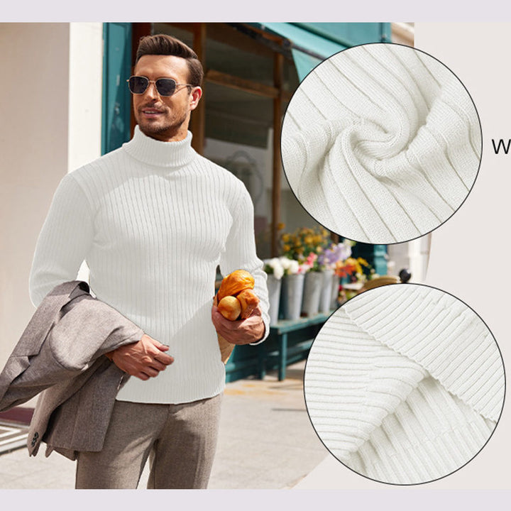 Herren Strickpullover mit hohem Kragen und Rippenmuster Aliams