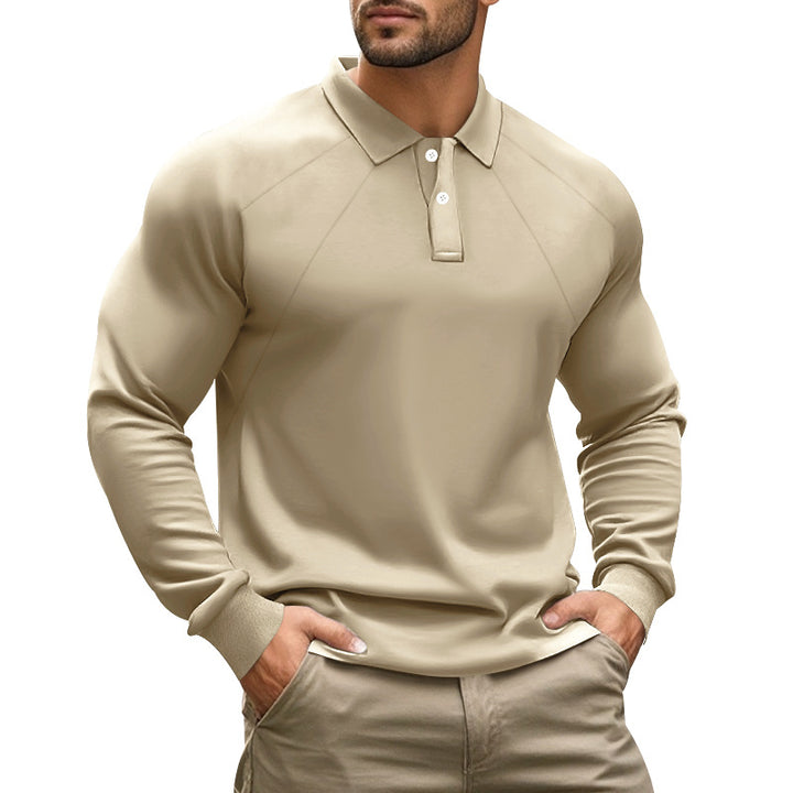 Herren sportliches Langarm-Polohemd mit innovativem Kragen und atmungsaktivem Material Aliams