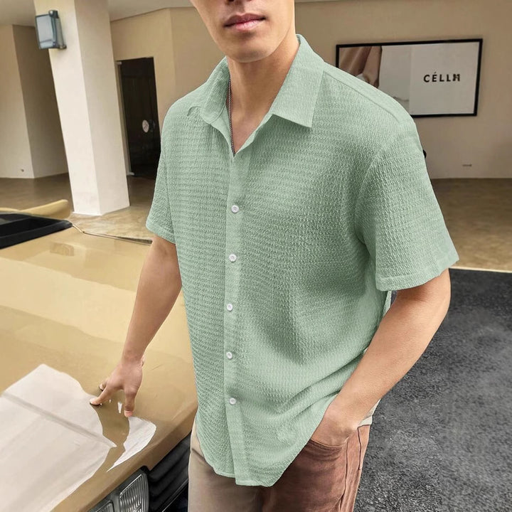 Herren Kurzarm-Hemd mit strukturiertem Gewebe und modischem Kragen Aliams