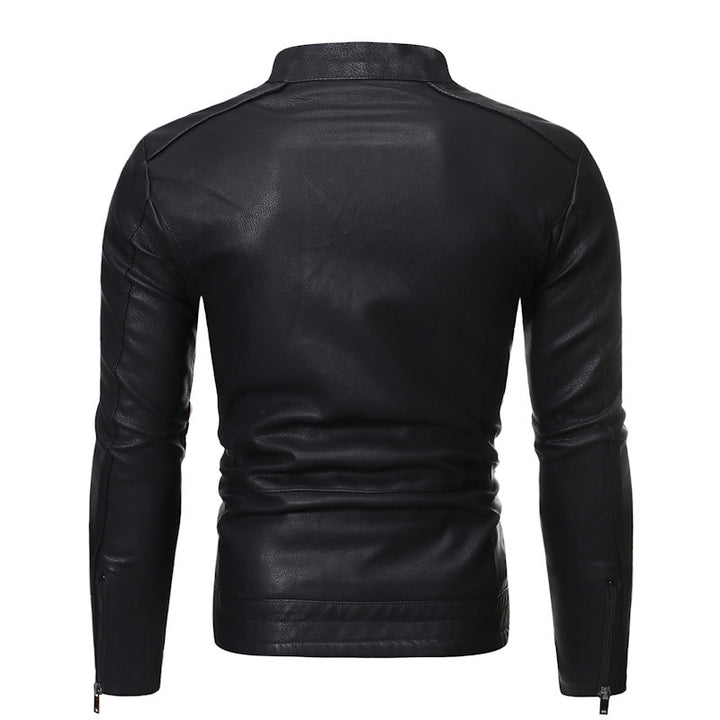 Herren elegante Kunstlederjacke mit modernem Stehkragen Aliams