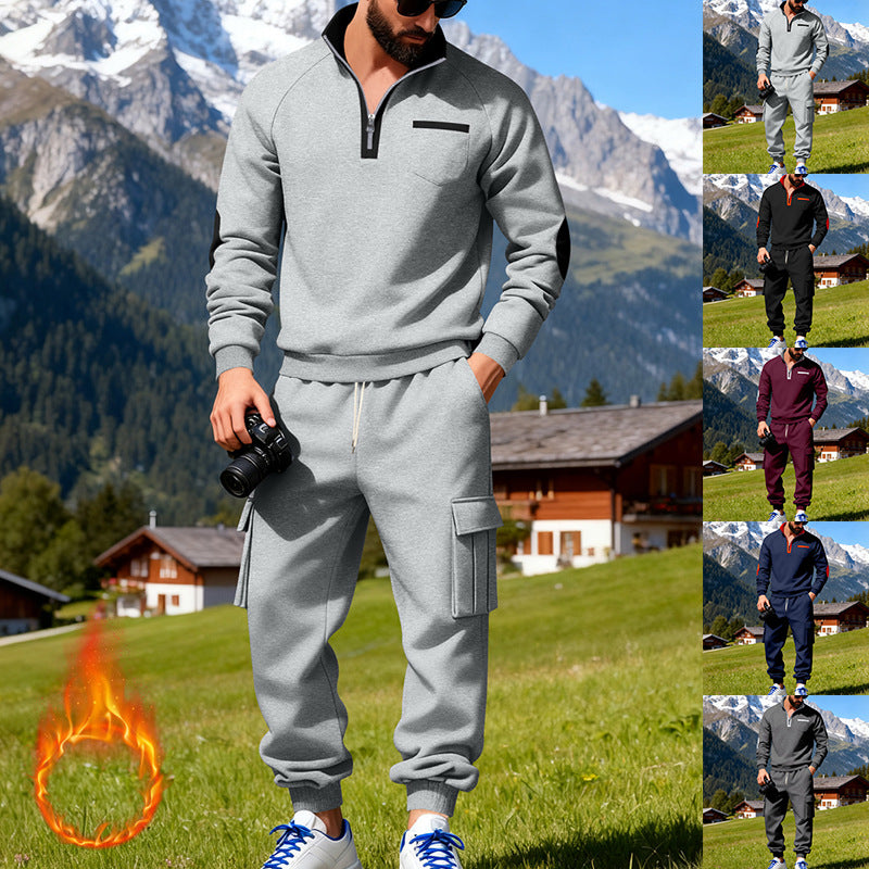 Herren Sportlicher Freizeitanzug mit halbem Reißverschluss und praktischen Taschen Aliams