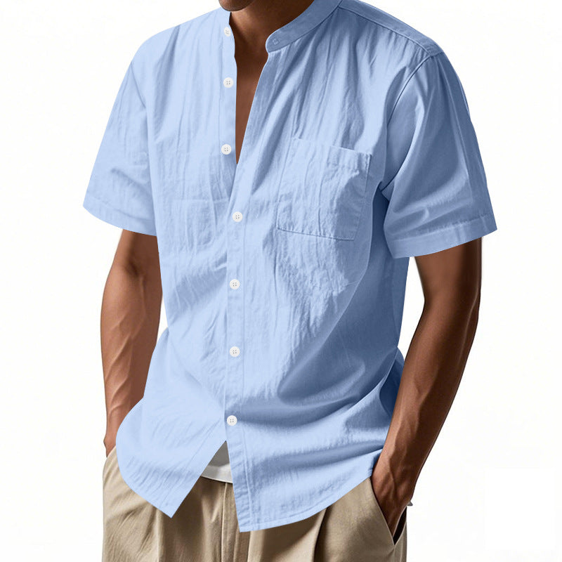 Herren Kurzarm-Henley-Shirt mit strukturiertem Design und Brusttasche Aliams