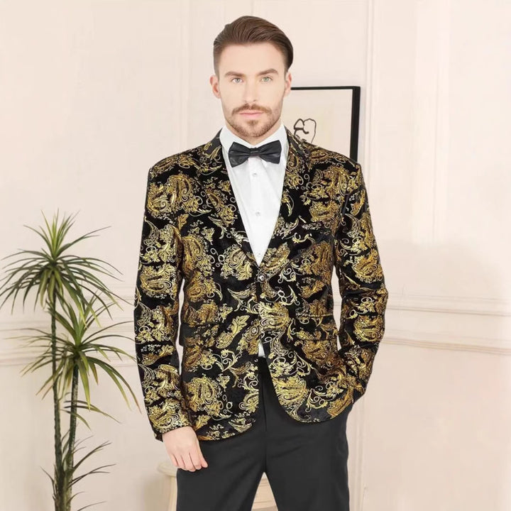Herren Glamouröser Paillettenblazer mit floralem Muster und satiniertem Finish Aliams