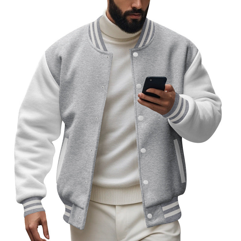 Herren Varsity-Jacke mit kontrastierenden Ärmeln und gestreiften Bündchen Aliams