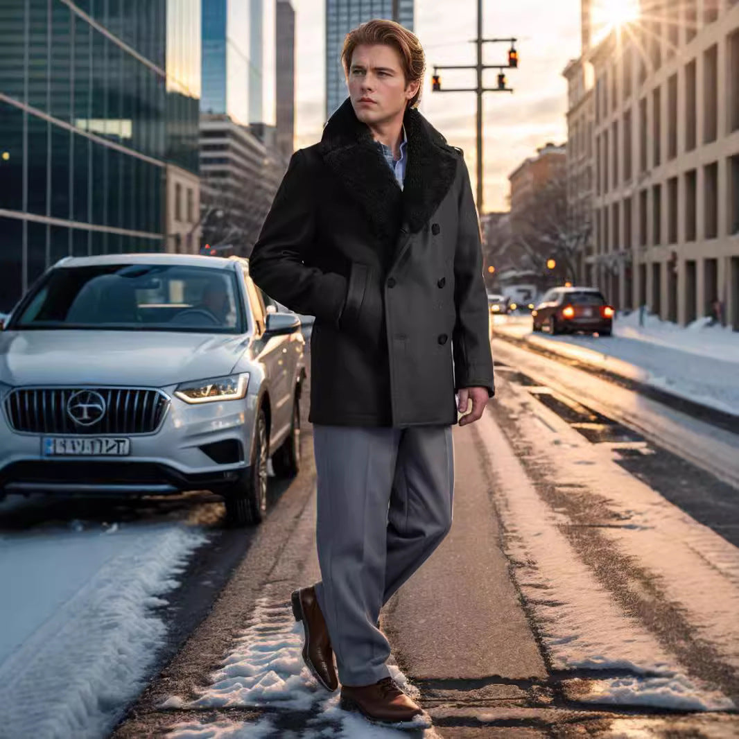 Herren eleganter Dufflecoat mit weichem Kragen Aliams