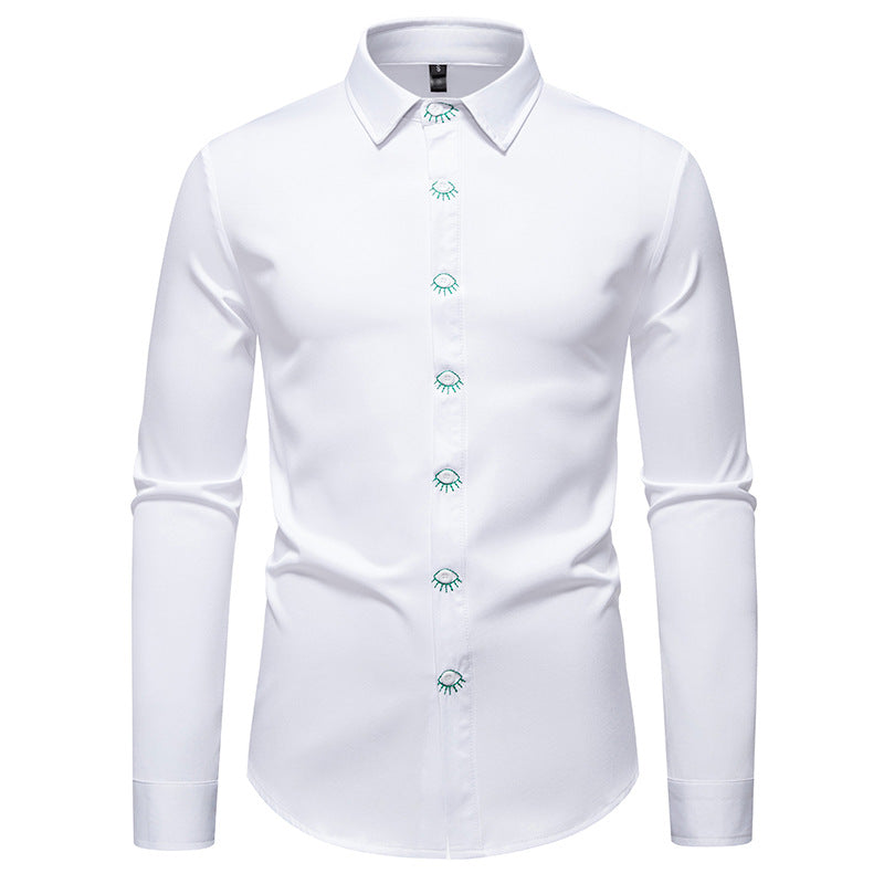 Herren elegantes Langarmhemd mit kreativen Stickdetails Aliams