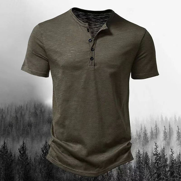 Herren Freizeit Kurzarm Henley Shirt mit Knopfleiste Aliams