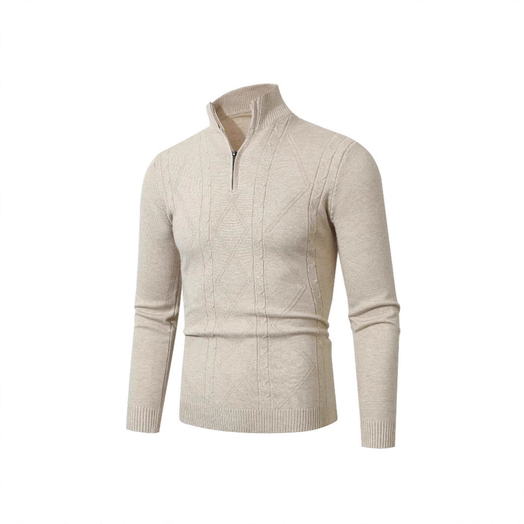 Herren Strickpullover mit modernem Zopfmuster und hohem Stehkragen Aliams