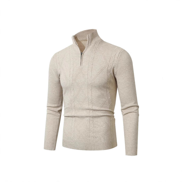 Herren Strickpullover mit modernem Zopfmuster und hohem Stehkragen Aliams