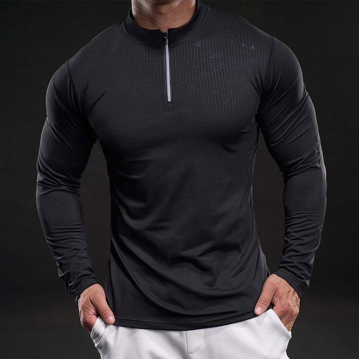 Herren sportliches Langarm-Funktionsshirt mit Stehkragen Aliams