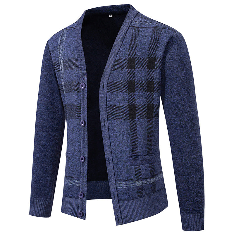 Herren stilvolle Strickjacke mit modernem Karomuster und praktischen Taschen Aliams
