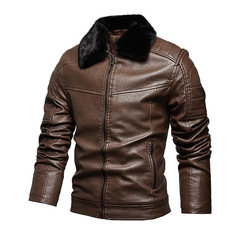 Herren stilvolle Kunstlederjacke mit weichem Teddykragen Aliams