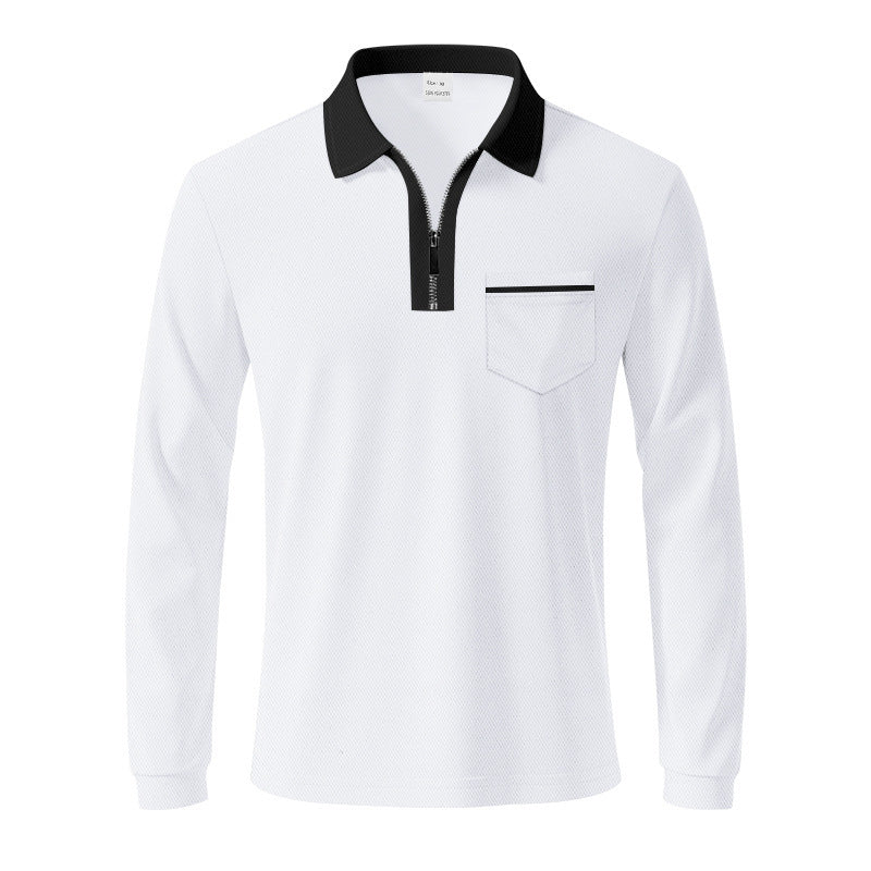 Herren Langarm-Polo mit Reißverschluss und Brusttasche Aliams