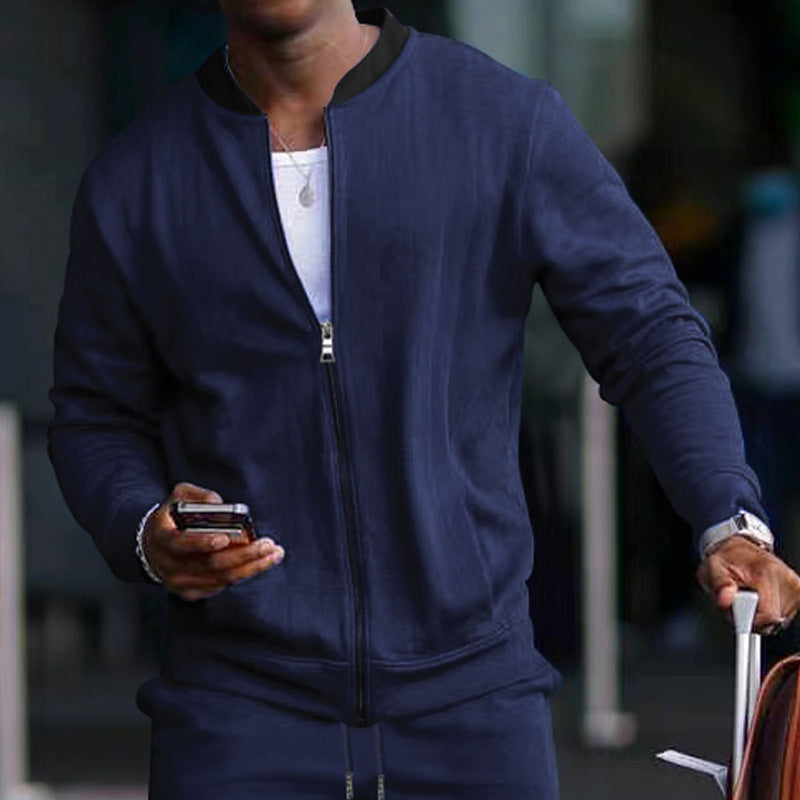 Herren sportlicher Bomberjacke mit verdecktem Reißverschluss und elastischen Bündchen Aliams