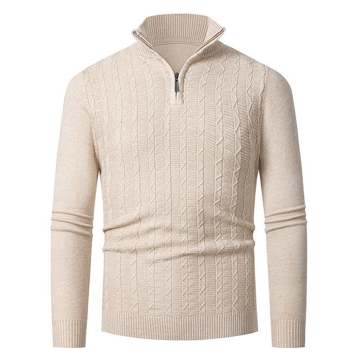 Herren Strickpullover mit hohem Kragen und feinem Zopfdesign Aliams