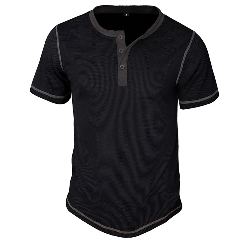 Herren Kurzarm-Henley-Shirt mit kontrastierenden Designelementen Aliams