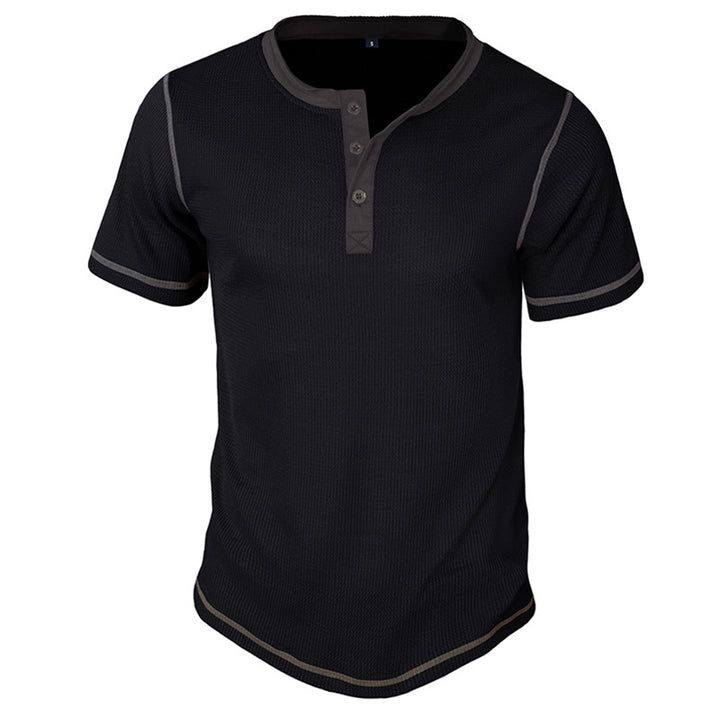 Herren Kurzarm-Henley-Shirt mit kontrastierenden Designelementen Aliams