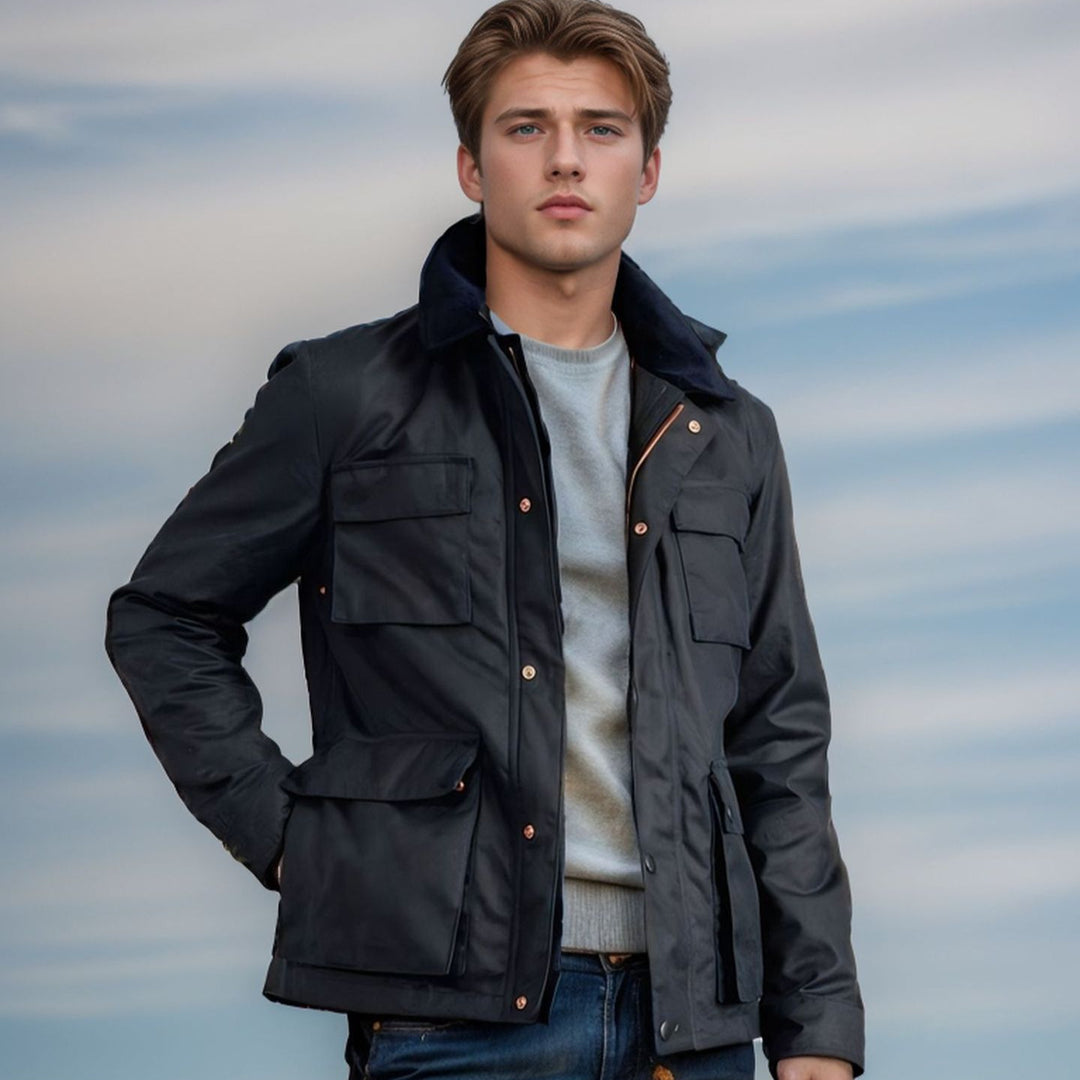 Herren Wasserabweisende Wattierte Jacke mit Stehkragen und großen Taschen Aliams