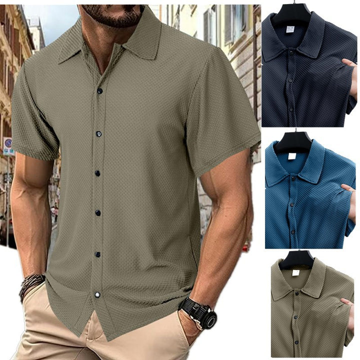 Herren Kurzarm-Hemd mit strukturiertem Muster und dezentem Kragen Aliams