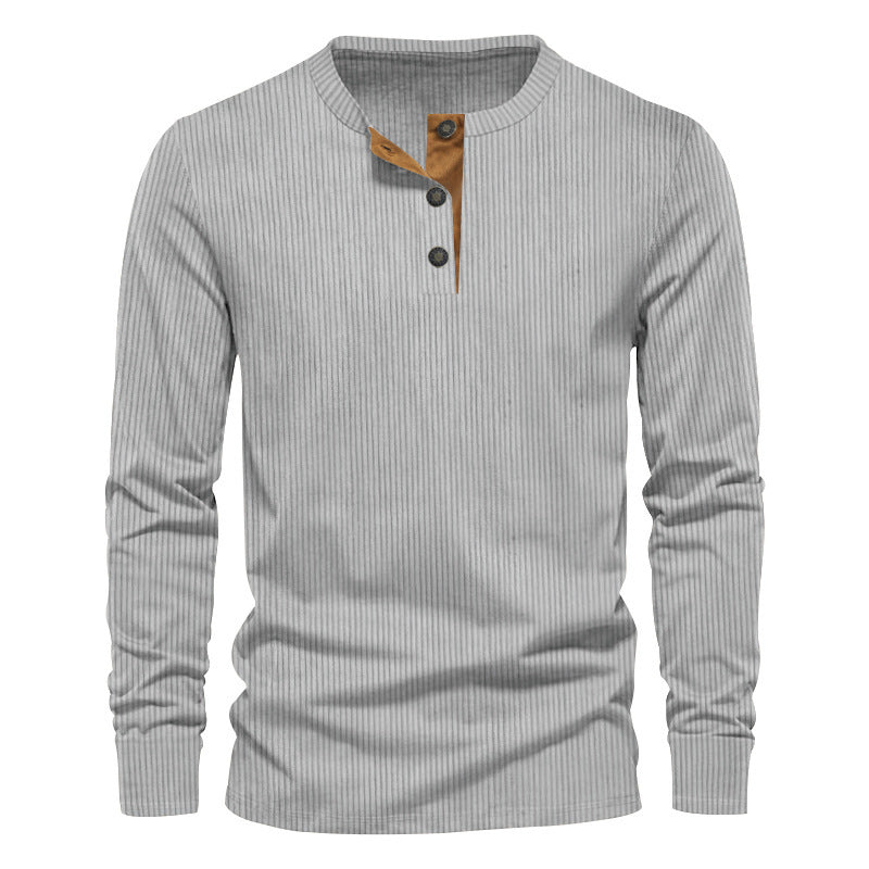 Herren Elegantes Langarmshirt mit strukturiertem Rippenmuster und modischen Knopfdetails Aliams