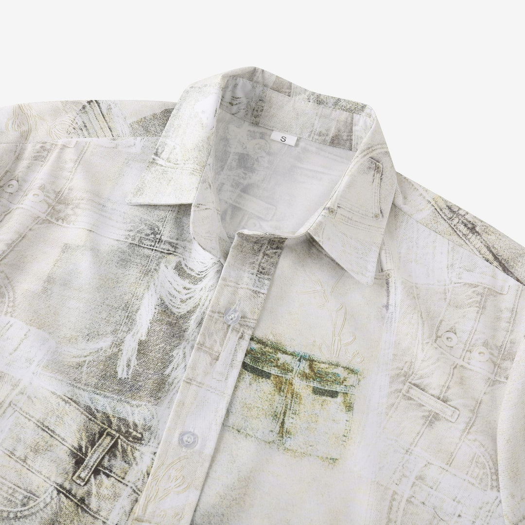 Herren Kurzarmhemd im kreativen abstrakten Design mit knöpfbarem Stehkragen Aliams