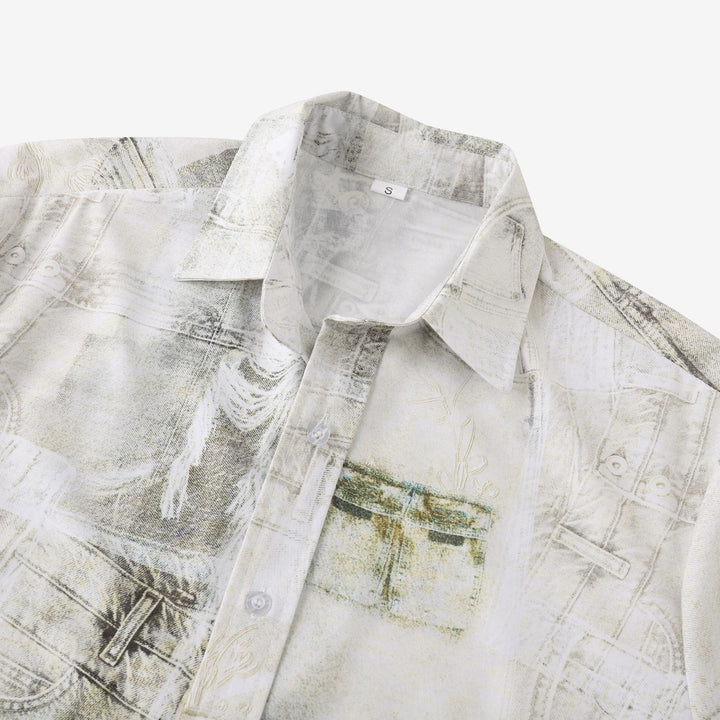 Herren Kurzarmhemd im kreativen abstrakten Design mit knöpfbarem Stehkragen Aliams