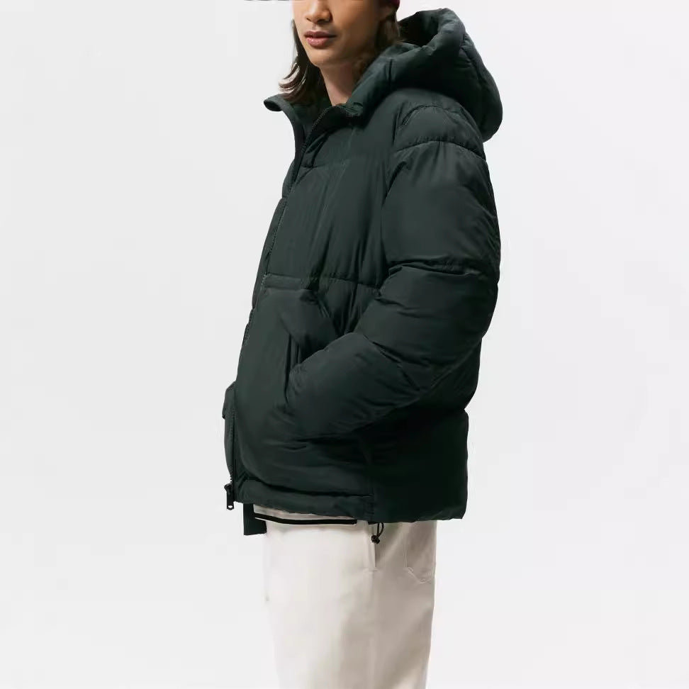 Herren gesteppte Winterjacke mit Kapuze und großzügigen Taschen Hedi-Mode