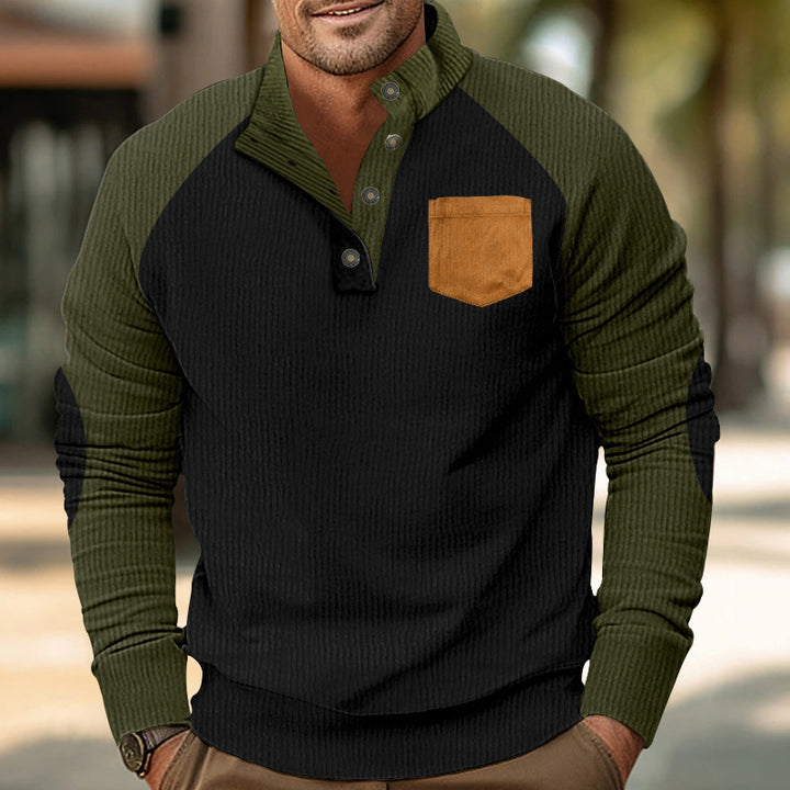 Herren gemütlicher Langarm-Pullover mit modischen Kontrastdetails Aliams