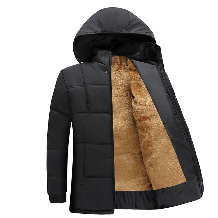 Herren gesteppte Winterjacke mit flauschigem Innenfutter und verstellbarem Kapuzenkragen Aliams