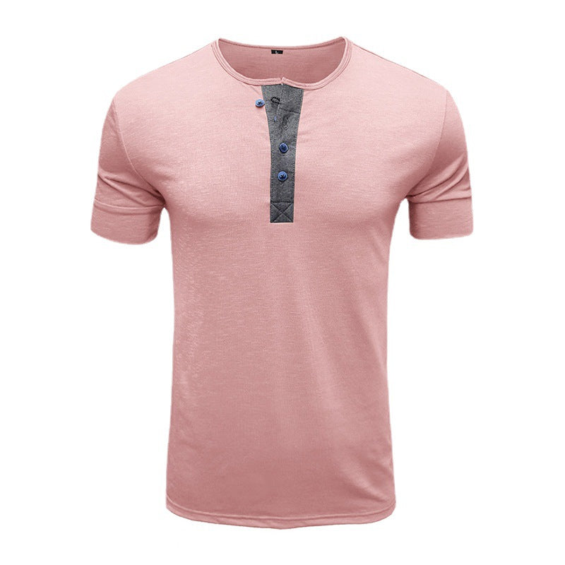 Herren Kurzarm-Henley Shirt mit modischen Knopfdetails Aliams