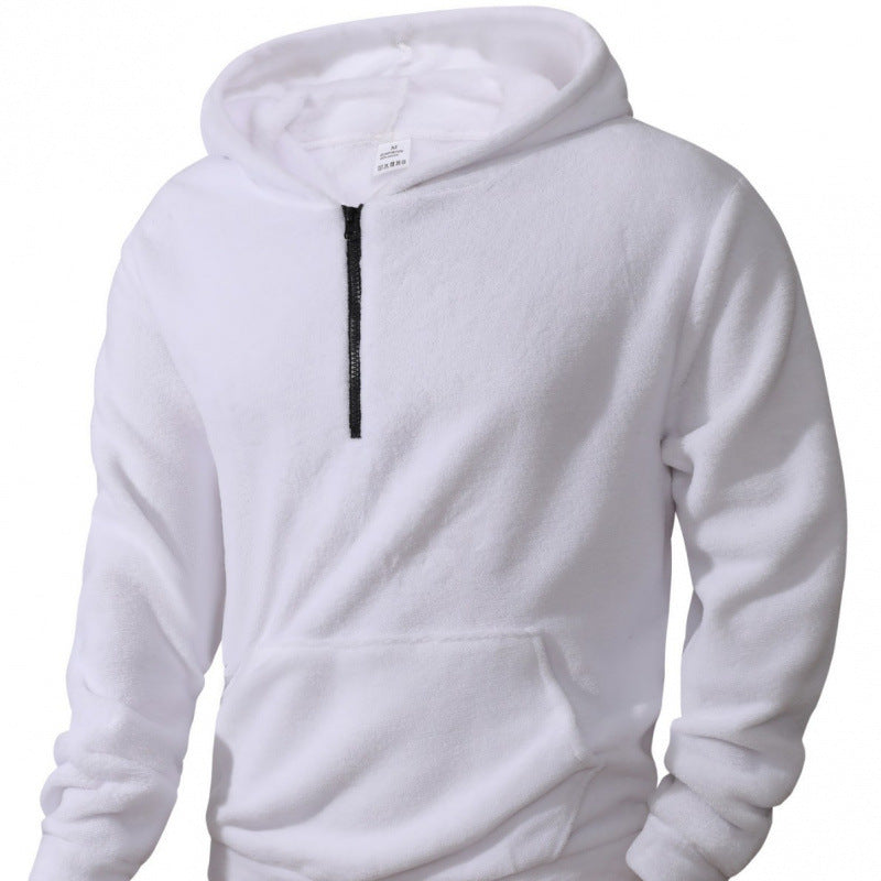 Herren Fleece Pullover mit halblangem Reißverschluss und Kapuze Aliams