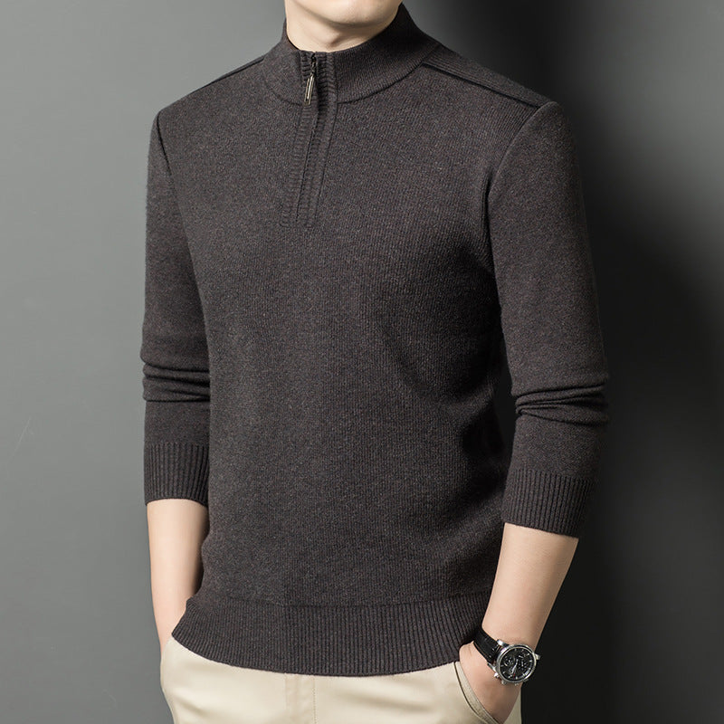 Herren eleganter Stehkragenpullover mit halbem Reißverschluss Aliams