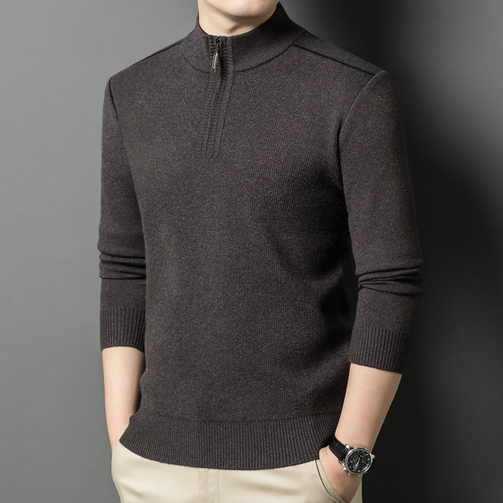 Herren eleganter Stehkragenpullover mit halbem Reißverschluss Aliams