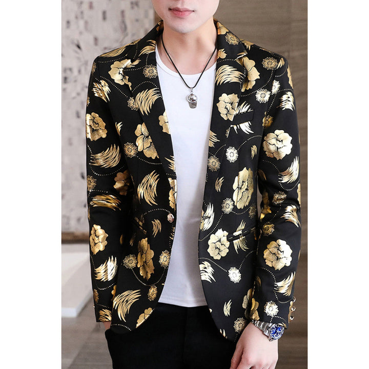 Herren Eleganter Blazer mit floralem Design und goldenen Akzenten Aliams