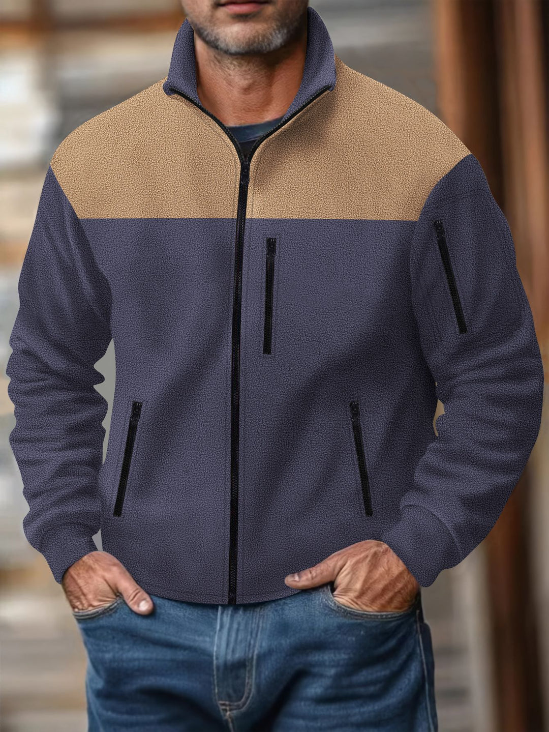 Herren Fleecejacke mit stylischem Farbdreieck-Design Aliams