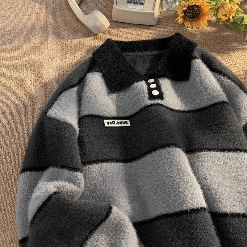 Damen kuscheliger Strickpullover mit klassischem Polokragen Aliams