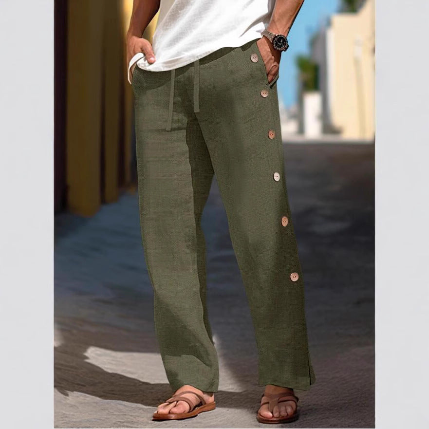 Herren Leinenhose mit seitlichen Knopfdetails und lockerer Passform Aliams