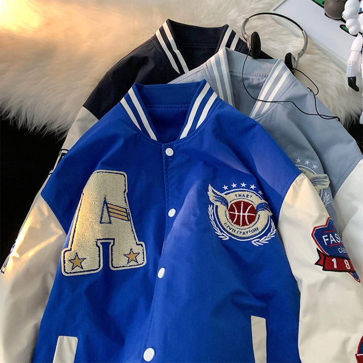 Herren sportliche Collegejacke mit gestickten Applikationen und atmungsaktivem Material Aliams