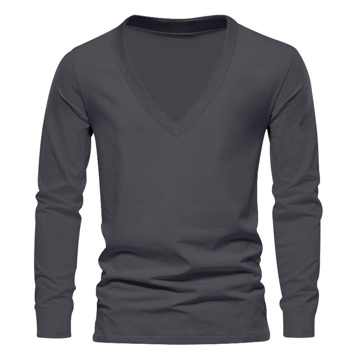 Herren V-Ausschnitt Langarm-T-Shirt mit hochwertigem Baumwollmix und bequemer Passform Aliams
