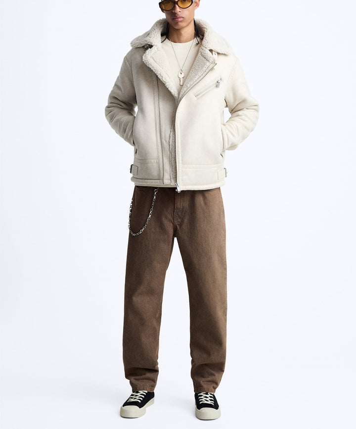 Herren kultige Bikerjacke mit weichem Futter und dreifach verstellbarem Kragen Hedi-Mode