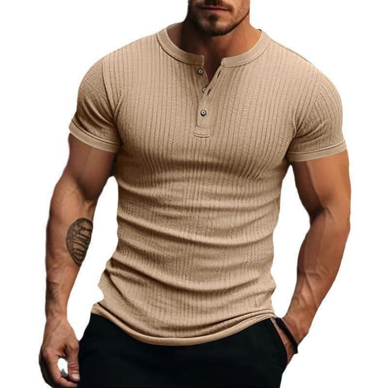Herren Kurzarm-Henley-Shirt mit strukturiertem Rippdesign und modischen Knöpfen Aliams