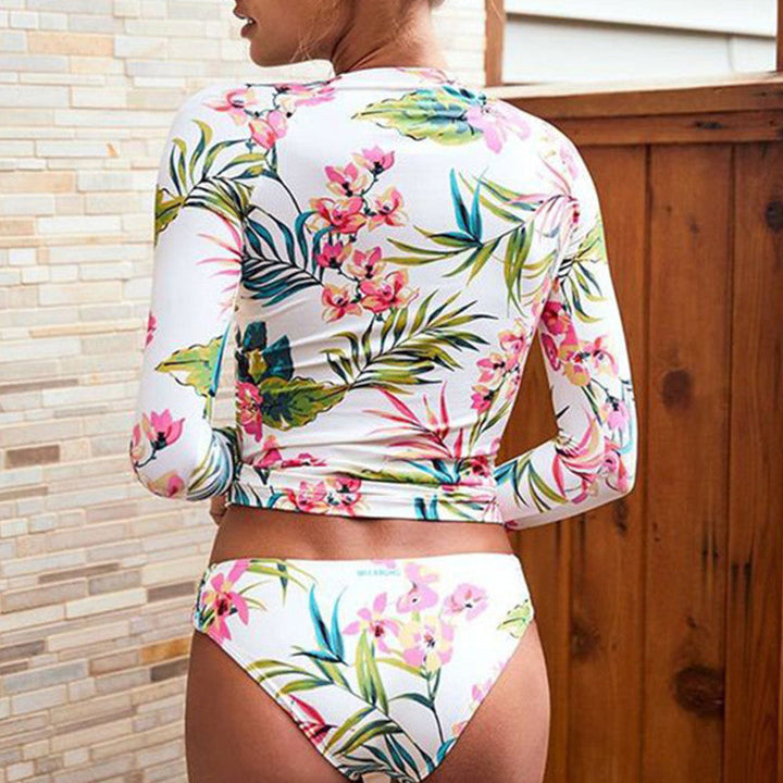 Damen Sportlicher Rashguard-Bikini-Set mit Langem Arm und Floralem Design Aliams