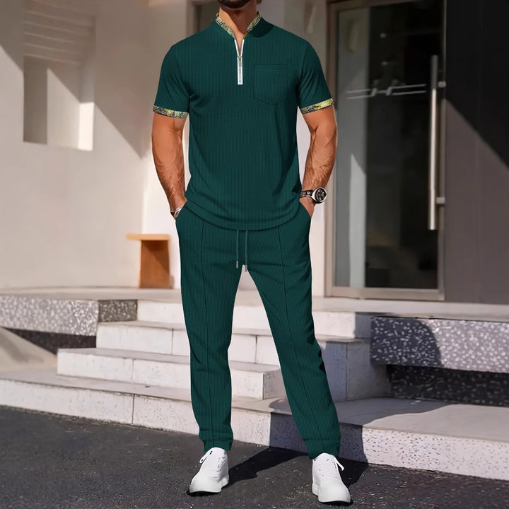 Herren elegantes Freizeit-Set mit modischem Stehkragen und Reißverschluss Aliams