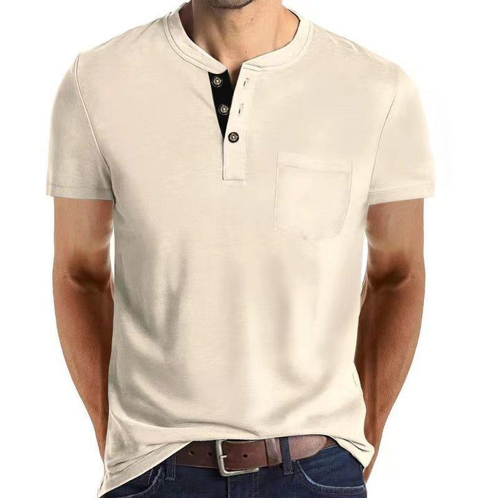 Herren Kurzarm Henley-Shirt mit praktischem Knopfleisten-Design und Brusttasche Aliams