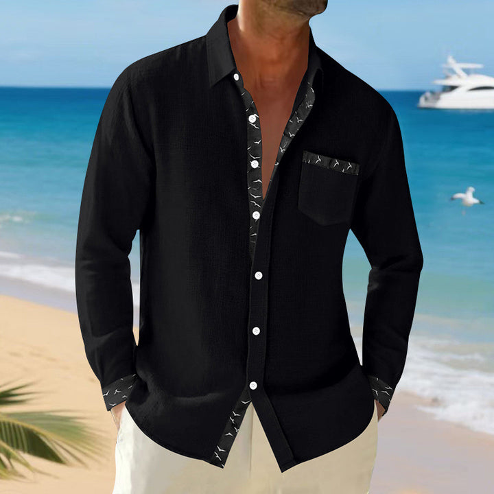 Herren Elegantes Langarmhemd mit Kontrastdetails und Brusttasche Aliams