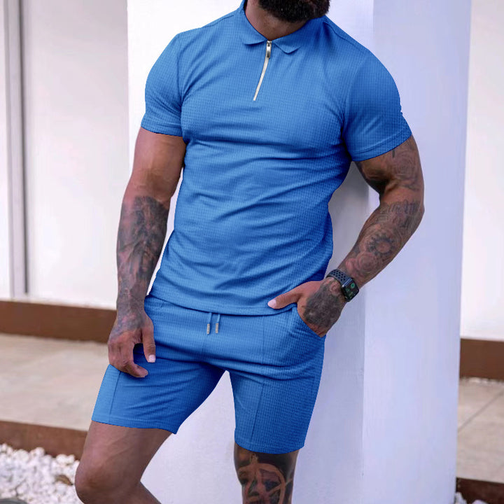 Herren sportliches Poloshirt mit Reißverschluss und passenden Shorts Aliams