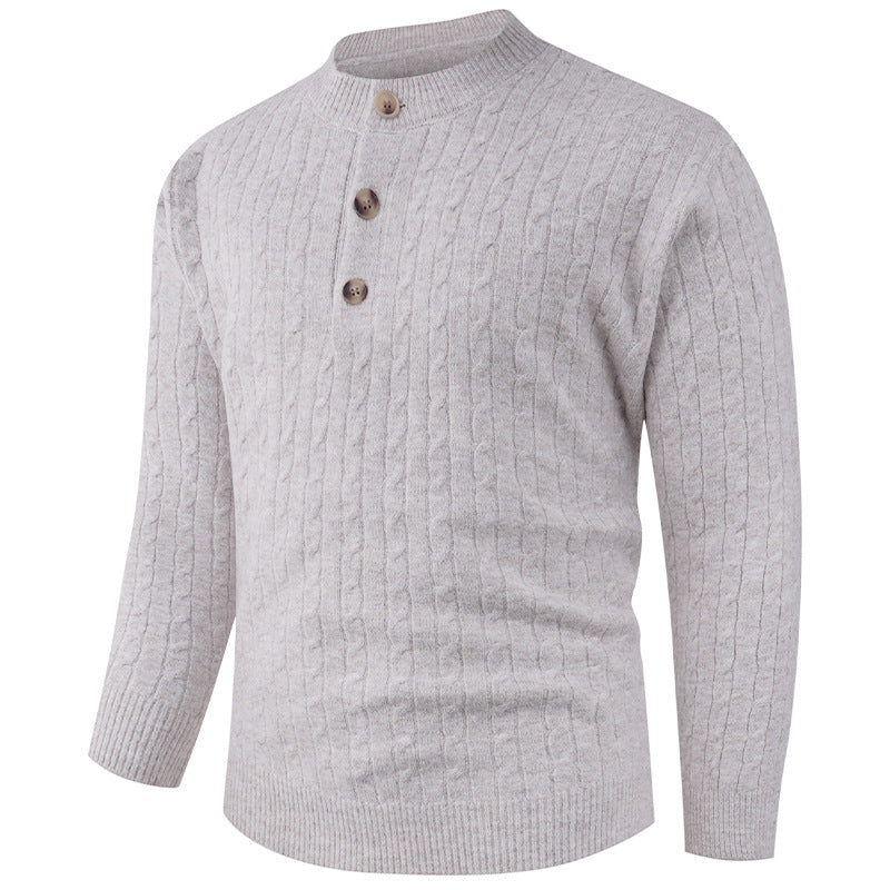 Herren Grobstrickpullover mit modernem Schalkragen und Knopfdetails Aliams